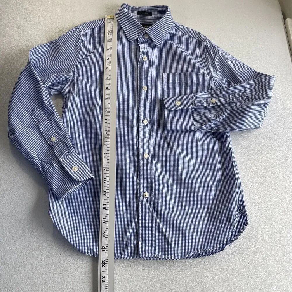 Crewcuts Thompson Plaid Button Up Shirt Boys Size 8 Long Sleeve Blue White - Picture 7 of 8